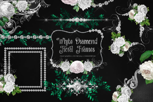 Download White Diamond Floral Frames Clipart - White Collection