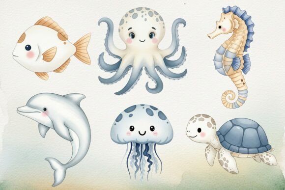 Download Undersea Watercolor Animals Clipart - Undersea watercolor Collection