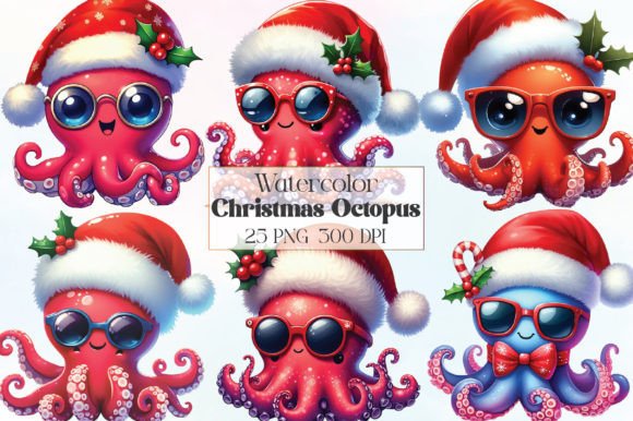 Download Watercolor Christmas Octopus Clipart - Octopus clipart Collection