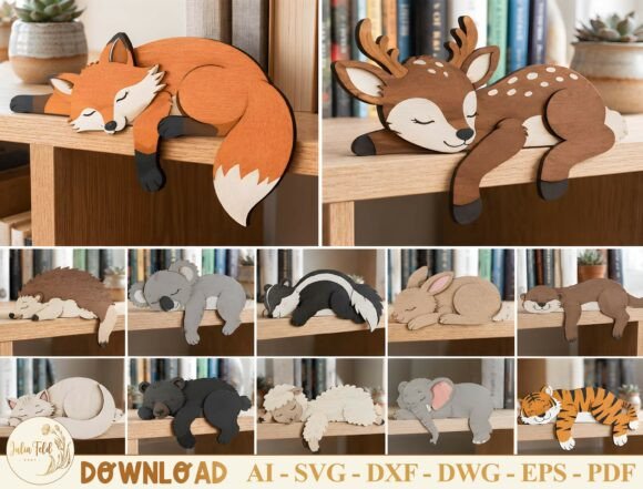 Download Sleepy Animal Bookshelf Sitter Bundle - Premium Bundle