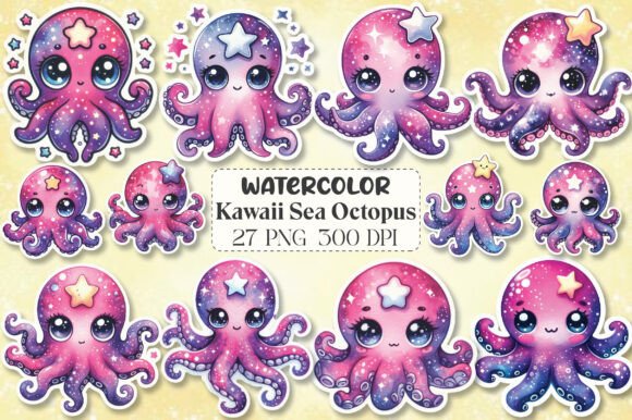 Download Kawaii Sea Octopus Clipart Stickers PNG - Octopus clipart Collection