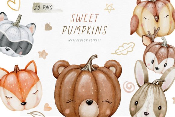Download Watercolor Cute Pumpkins, Fall Clipart - Premium Resources