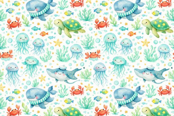 Download Underwater Animals Watercolor Pattern - Pattern Collection