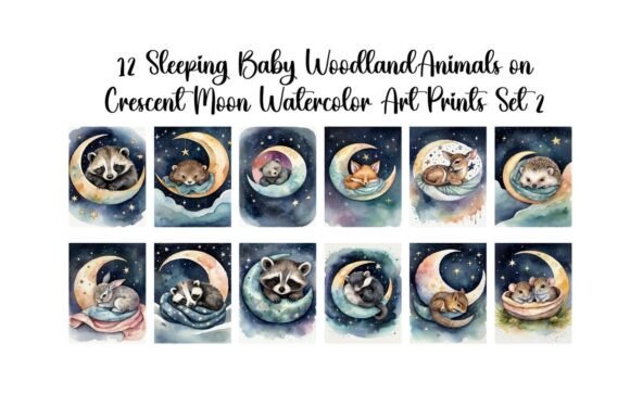 Download Set of 12 "Sleeping Woodland Baby Animal - Premium Resources