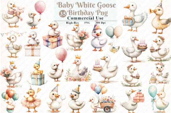 Download Watercolor Baby White Goose Birthday Png - White Collection
