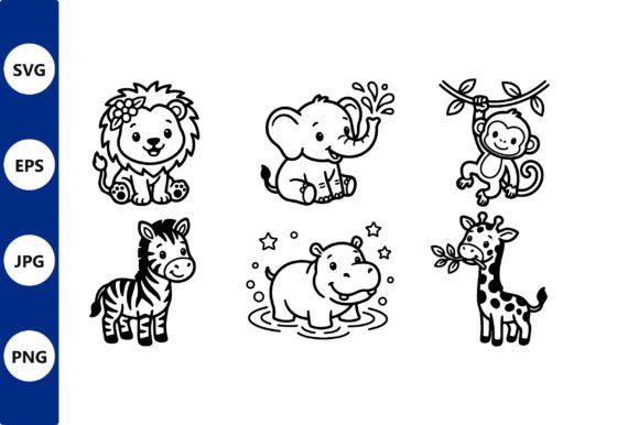Download Cute Black White Baby Safari Animals - White Collection