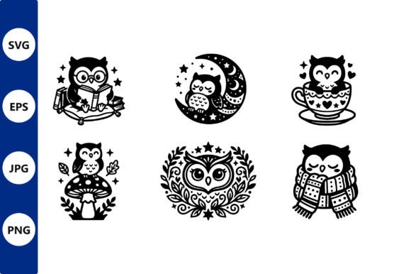 Download Cute Black White Owl Vector Art Set - White Collection