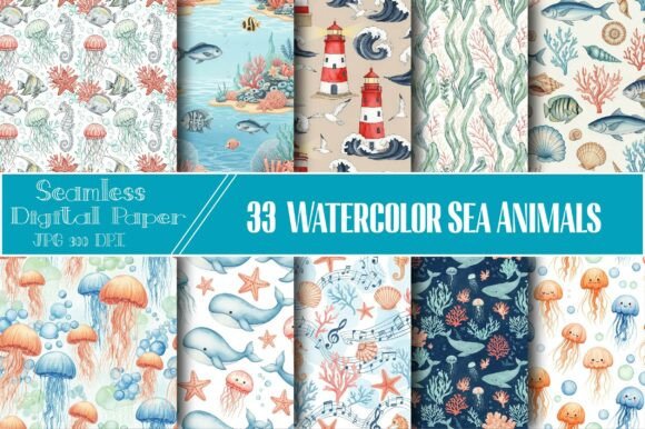 Download Watercolor Sea Animals Seamless Pattern - Pattern Collection