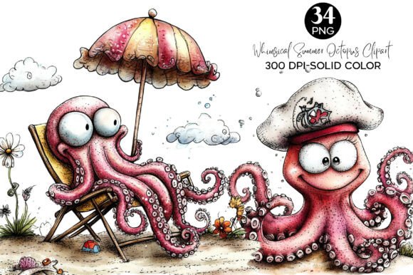 Download Whimsical Summer Octopus Clipart PNG - Octopus clipart Collection