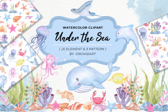 Download Cute Animal Undersea Watercolor Set - Undersea watercolor Collection